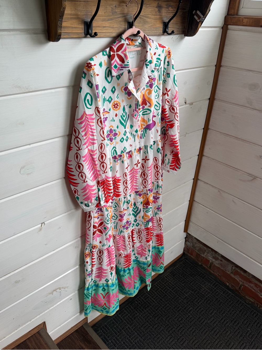 Sunday Up Button-Down Tiered Midi/Maxi Shirt Dress M